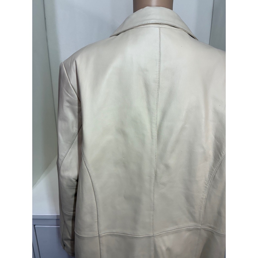 Pamela McCoy Cream Beige Genuine Leather Blazer Jacket Size L 3 Button Lined - Picture 12 of 14